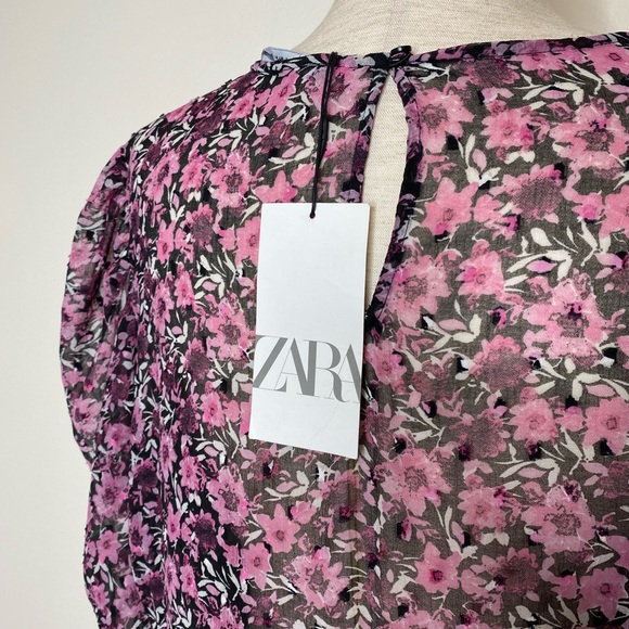 NWT Zara Floral Sheer Mutton Sleeve Midi Dress XL - Picture 6 of 9